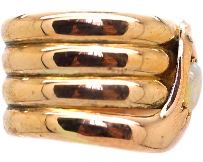Early 20th Century 9ct Large Gold Snake Ring set with an Opal
