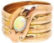 Early 20th Century 9ct Large Gold Snake Ring set with an Opal