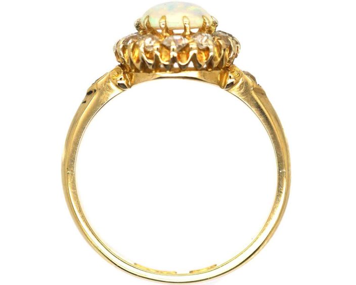Edwardian 18ct Opal & Diamond Cluster Ring with Diamond set Shoulders