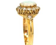 Edwardian 18ct Opal & Diamond Cluster Ring with Diamond set Shoulders
