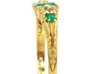 Victorian 18ct Gold Five Stone Emerald & Diamond Carved Half Hoop Ring