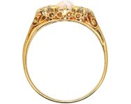 Edwardian 18ct Gold Opal & Diamond Three Stone Carved Half Hoop Ring