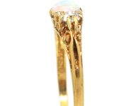 Edwardian 18ct Gold Opal & Diamond Three Stone Carved Half Hoop Ring