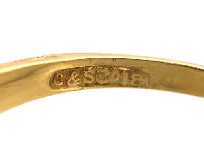 Edwardian 18ct Gold Opal & Diamond Three Stone Carved Half Hoop Ring