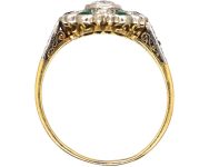 Art Deco 18ct Gold & Platinum, Emerald & Diamond Cluster Ring with Diamond set Shoulders