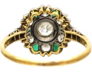 Art Deco 18ct Gold & Platinum, Emerald & Diamond Cluster Ring with Diamond set Shoulders