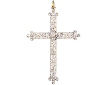 Edwardian 18ct White Gold Diamond Cross Pendant in Original Case