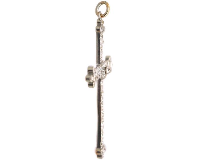 Edwardian 18ct White Gold Diamond Cross Pendant in Original Case
