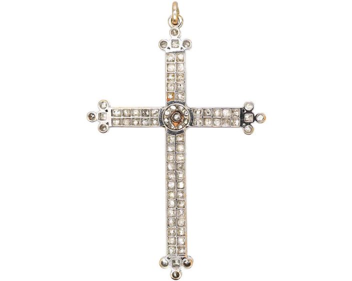 Edwardian 18ct White Gold Diamond Cross Pendant in Original Case