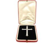 Edwardian 18ct White Gold Diamond Cross Pendant in Original Case