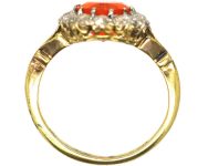 Edwardian 18ct Gold, Fire Opal & Diamond Oval Cluster Ring