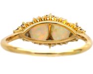 Edwardian 18ct Gold, Two Stone Cabochon Opal & Diamond Ring