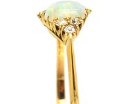 Edwardian 18ct Gold, Two Stone Cabochon Opal & Diamond Ring