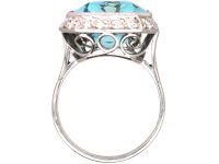 Art Deco 14ct White Gold, Large Rectangular Cut Aquamarine & Diamond Ring