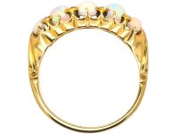 Edwardian 18ct Gold, Five Stone Cabochon Opal Ring with Rose Diamond Points