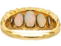 Edwardian 18ct Gold, Five Stone Cabochon Opal Ring with Rose Diamond Points