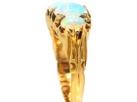 Edwardian 18ct Gold, Five Stone Cabochon Opal Ring with Rose Diamond Points