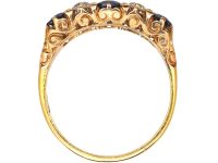 Early 20th Century 22ct Gold, Five Stone Sapphire & Diamond Carved Half Hoop Ring