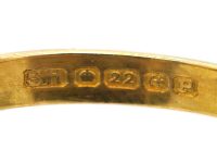 Early 20th Century 22ct Gold, Five Stone Sapphire & Diamond Carved Half Hoop Ring