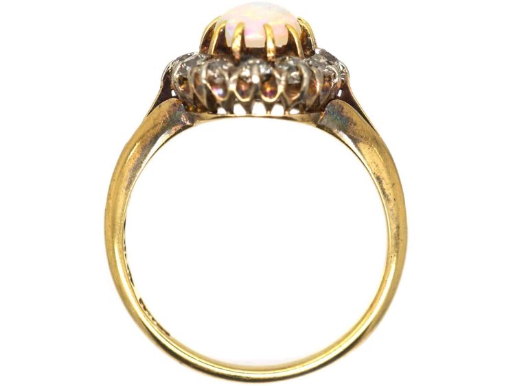 Edwardian 18ct Gold, Opal & Diamond Oval Cluster Ring