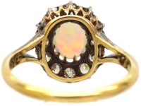 Edwardian 18ct Gold, Opal & Diamond Oval Cluster Ring