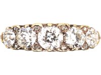 Victorian 18ct Gold, Carved Half Hoop Five Stone Diamond Ring