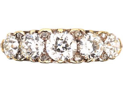 Victorian 18ct Gold, Carved Half Hoop Five Stone Diamond Ring