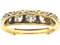 Victorian 18ct Gold, Carved Half Hoop Five Stone Diamond Ring