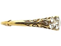 Victorian 18ct Gold, Carved Half Hoop Five Stone Diamond Ring