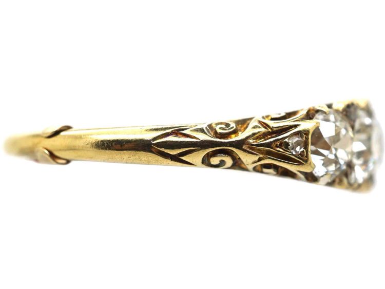 Victorian 18ct Gold, Carved Half Hoop Five Stone Diamond Ring