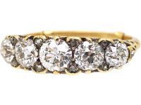 Victorian 18ct Gold, Carved Half Hoop Five Stone Diamond Ring