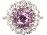 Early 20th Century Platinum, Pink Sapphire & Diamond Ring