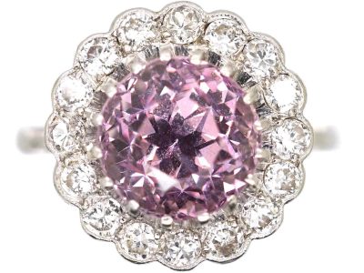 Early 20th Century Platinum, Pink Sapphire & Diamond Ring