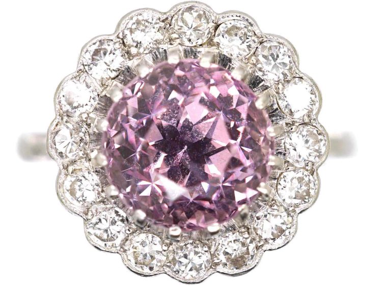 Early 20th Century Platinum, Pink Sapphire & Diamond Ring
