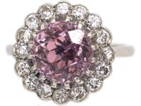 Early 20th Century Platinum, Pink Sapphire & Diamond Ring