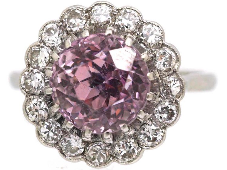 Early 20th Century Platinum, Pink Sapphire & Diamond Ring