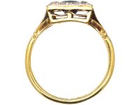 Art Deco 18ct Gold & Platinum Square Ring with Pierced Hearts set with a Sapphire & Diamonds