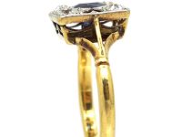 Art Deco 18ct Gold & Platinum Square Ring with Pierced Hearts set with a Sapphire & Diamonds
