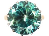 Art Deco 18ct Gold & Platinum Ring set with a Large Blue Zircon