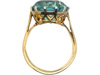 Art Deco 18ct Gold & Platinum Ring set with a Large Blue Zircon