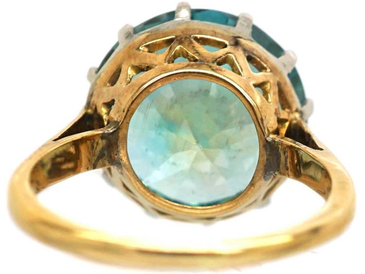Art Deco 18ct Gold & Platinum Ring set with a Large Blue Zircon