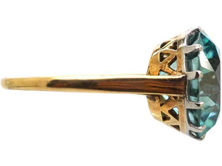 Art Deco 18ct Gold & Platinum Ring set with a Large Blue Zircon