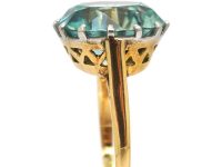 Art Deco 18ct Gold & Platinum Ring set with a Large Blue Zircon