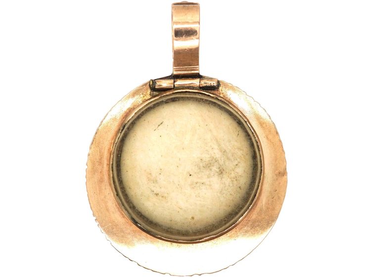 Georgian 9ct Gold & Natural Split Pearl Pendant with Miniature of Lady