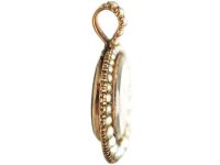 Georgian 9ct Gold & Natural Split Pearl Pendant with Miniature of Lady