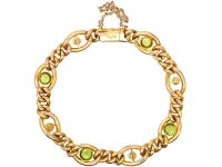 Edwardian 15ct Gold Curb Bracelet set with Peridots & Natural Pearls