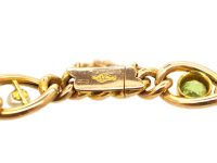 Edwardian 15ct Gold Curb Bracelet set with Peridots & Natural Pearls