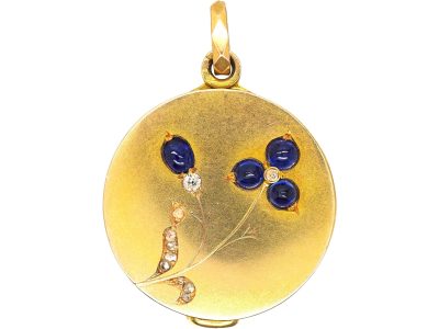 Early 20th Century Russian 14ct Gold Round Locket set with Sapphires & Diamonds by Samuel Tillander