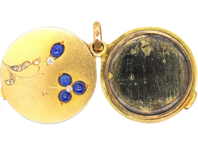 Early 20th Century Russian 14ct Gold Round Locket set with Sapphires & Diamonds by Samuel Tillander