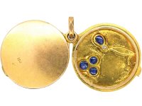 Early 20th Century Russian 14ct Gold Round Locket set with Sapphires & Diamonds by Samuel Tillander